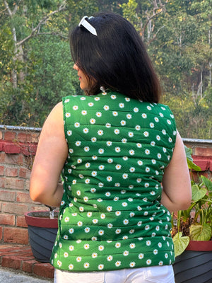 TANDUL Women Stunning Green Floral Printed Sleeveless Jacket