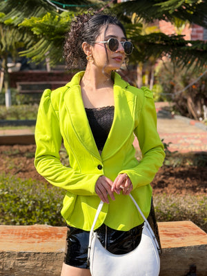 TANDUL Women Neon Green Solid Blazer