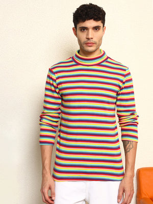 TANDUL Men's Vibrant Striped Highneck