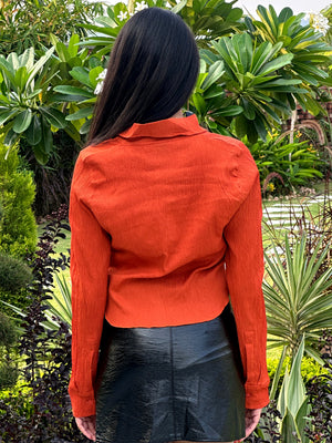 TANDUL Women Orange Solid Crop Shirt