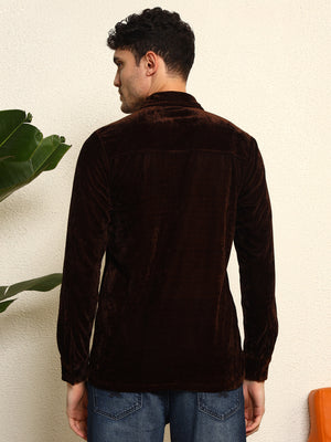 TANDUL Men's Brown Velvet Shirt