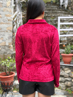 TANDUL Women Luxurious Maroon Velvet Shirt