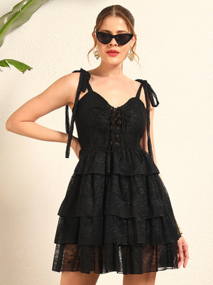 TANDUL Women Black Lace Dress