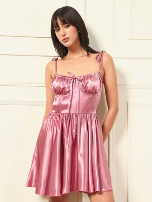 TANDUL Exquisite Pink Satin Dress