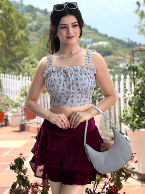 TANDUL Women Wine Color Velvet Skirt