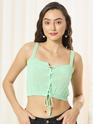 TANDUL  Casual Sleeveless Solid Women Light Green Top