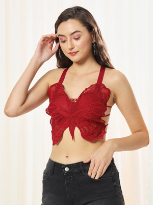 TANDUL  Casual Sleeveless Solid Women Maroon Top