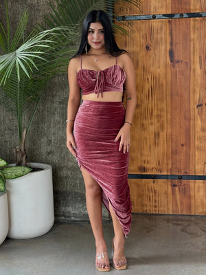 TANDUL Women Stunning Burgundy Velvet Co-ord Set