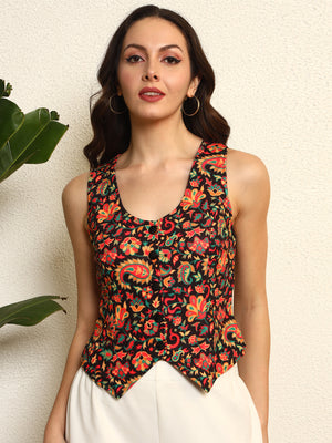 TANDUL Women Stunning Floral Printed Top cum Waistcoat
