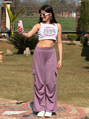 TANDUL Women Baggy Fit Purple Rib Trousers