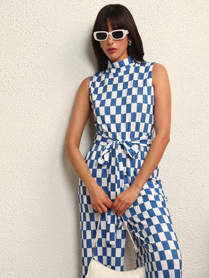 TANDUL Women Stylish Blue and White Checkered Jumpsuit