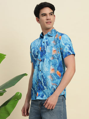 TANDUL Men's  Stylish Blue Printed Shirt