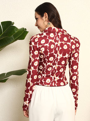 TANDUL  Fleece Floral Print Coat For Women