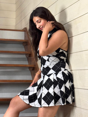TANDUL Stunning Black and White Argyle Pattern Co-ord Set