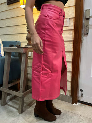 TANDUL Women Stunning Pink Leather Skirt