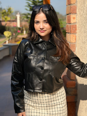 TANDUL Women Timeless Black Leather Jacket