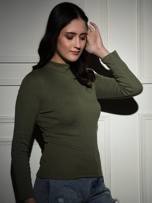 TANDUL  Women Solid High Neck Green Sweater