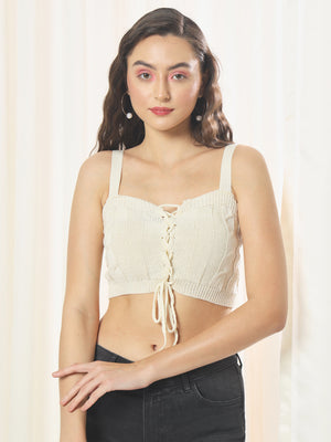 TANDUL  Casual Sleeveless Solid Women White Top