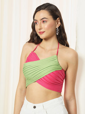 TANDUL  Casual Sleeveless Solid Women Green Top