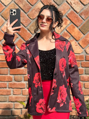 TANDUL Women Stunning Rose Printed Blazer