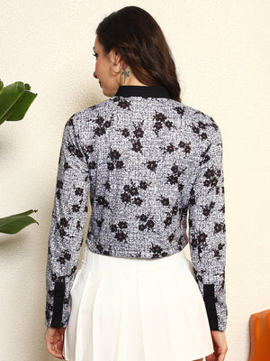 TANDUL Women Stunning Black and White Floral Print Jacket