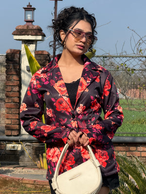 TANDUL Women Black Floral Printed Blazer