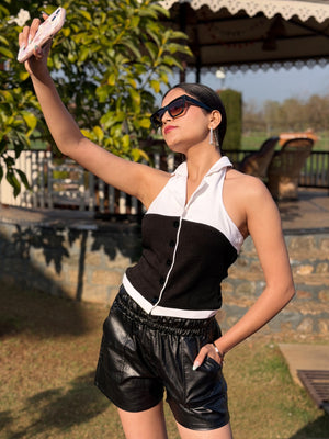 TANDUL Women Elegant Black and White Crop Top