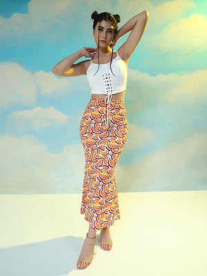 TANDUL  Women Printed Flared Orange Skirt