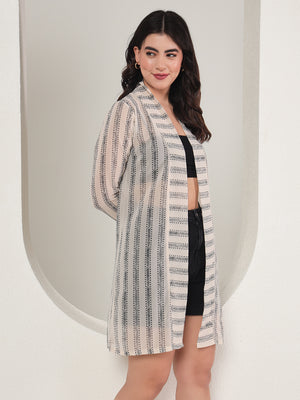 TANDUL  Women Straight 3/4th Sleeve White Shrug