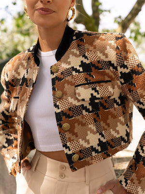 TANDUL  Polyester Houndstooth Coat For Women