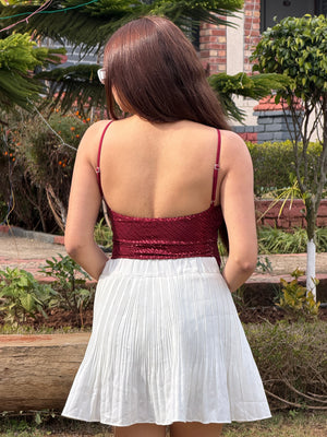TANDUL Women Dazzling Maroon Sequin Top