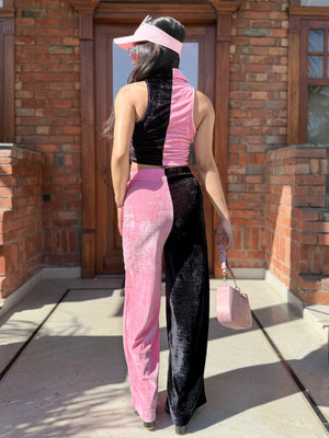 TANDUL Women Pink and Black Velvet Co-ord Set