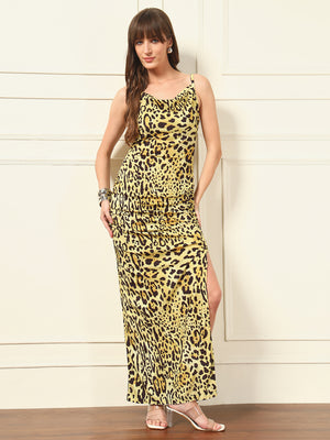 TANDUL Women Leopard Printed Velvet Dress