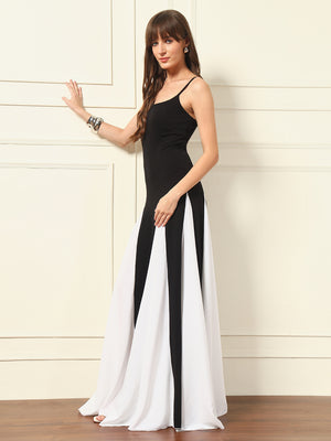 TANDUL Women Black and White Long Dress