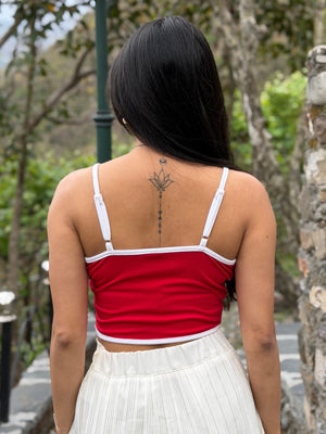 TANDUL Women Stunning Red and White Corset Top