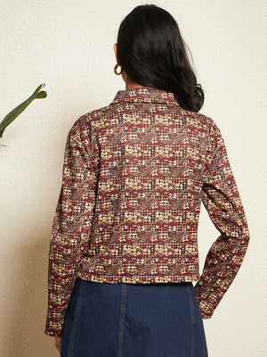 TANDUL Women Houndstooth Fleece Jacket
