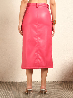 TANDUL Women Stunning Pink Leather Skirt