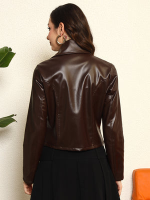 TANDUL Women Stunning Brown Leather Jacket