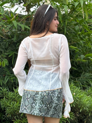 TANDUL Elegant White Frill Top