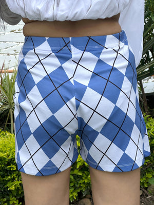 TANDUL Women Stylish Blue and White Argyle Patterned Shorts