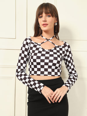 TANDUL Stylish Black and White Checkered Top