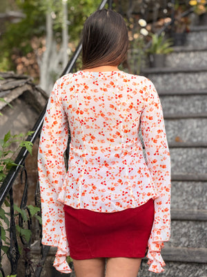 TANDUL Women Ruffle White and Orange Top