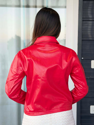TANDUL Women Stunning Red Leather Jacket