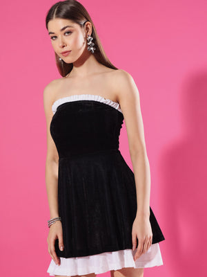 TANDUL Women Elegant Black and White Dress