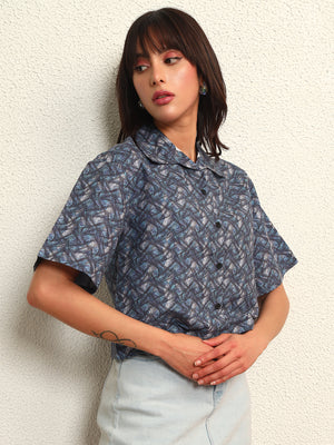 TANDUL Women Printed Blue Shirt