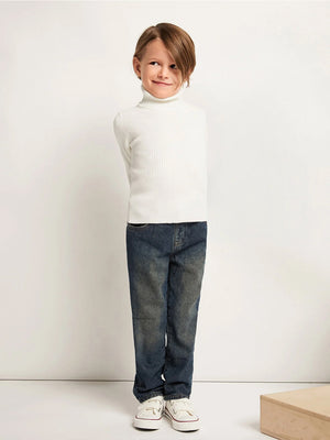 TANDUL Solid High Neck White Sweater