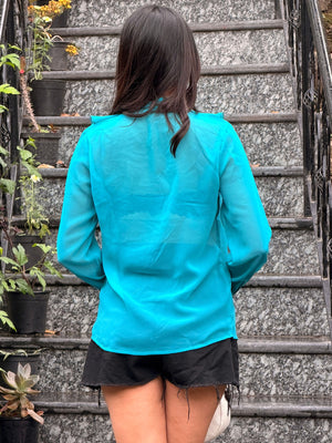 TANDUL Women Stunning Skyblue Ruffle Detailed Shirt