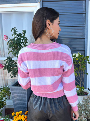 TANDUL Women Charming Pink and White Striped Sweater