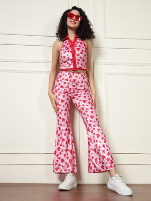 TANDUL Women's Pink Heart Printed Co-ord Set