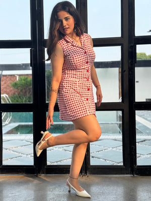 TANDUL Women Charming Red and White Checkered Dress